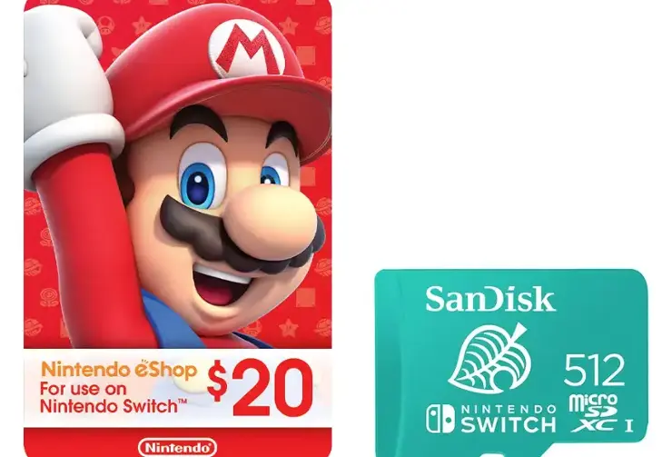 $20 Nintendo eShop digital gift card with select SanDisk memory card image